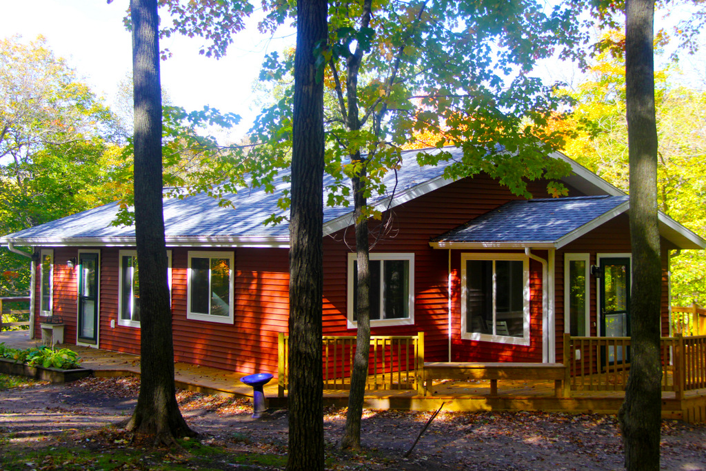 Home exterior with Vector windows surrounded by trees