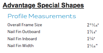 Advantage Special Shapes Profile Measurements table
